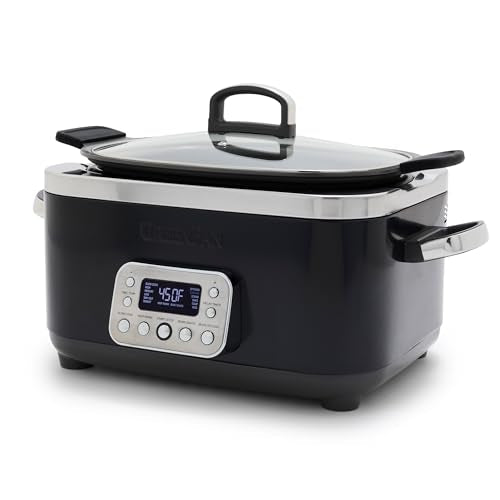 GreenPan Elite 14-in-1 Nonstick 6QT Electric Slow Cooker, PFAS-Free Ceramic Multi-Cooker, In-Pot Browning, Dishwasher Safe Lid & Removable Crock, Stainless Steel Steamer, Silicone Handles, Black - My Kitchen Products