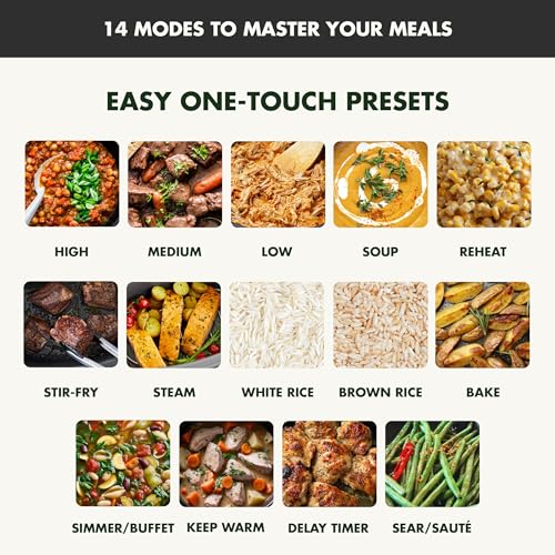 GreenPan Elite 14-in-1 Nonstick 6QT Electric Slow Cooker, PFAS-Free Ceramic Multi-Cooker, In-Pot Browning, Dishwasher Safe Lid & Removable Crock, Stainless Steel Steamer, Silicone Handles, Black - My Kitchen Products