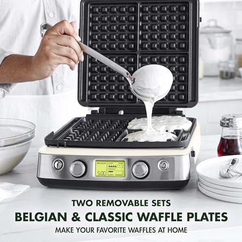 GreenPan Elite 4-Square Belgian & Classic Waffle Maker,Healthy Ceramic Nonstick Dishwasher Safe Plates, Adjustable Shade/Crunch Control, Wont Overflow, Easy Cleanup Breakfast, PFAS-Free, White - My Kitchen Products
