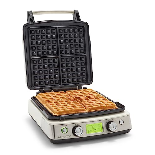 GreenPan Elite 4-Square Belgian & Classic Waffle Maker,Healthy Ceramic Nonstick Dishwasher Safe Plates, Adjustable Shade/Crunch Control, Wont Overflow, Easy Cleanup Breakfast, PFAS-Free, White - My Kitchen Products