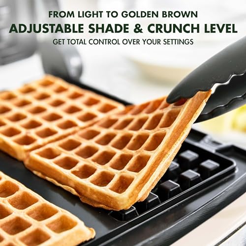 GreenPan Elite 4-Square Belgian & Classic Waffle Maker,Healthy Ceramic Nonstick Dishwasher Safe Plates, Adjustable Shade/Crunch Control, Wont Overflow, Easy Cleanup Breakfast, PFAS-Free, White - My Kitchen Products