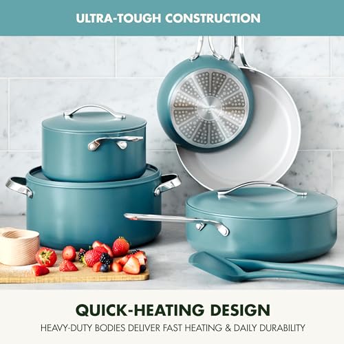 GreenPan Nova 10-Piece Cookware Pots & Pans Set, Oprah’s Favorite Things 2024, PFAS-Free Ceramic Nonstick, Fry, Sauté, Stockpot, Utensils, Lids, Induction Suitable, Dishwasher & Oven Safe, Deep Teal - My Kitchen Products