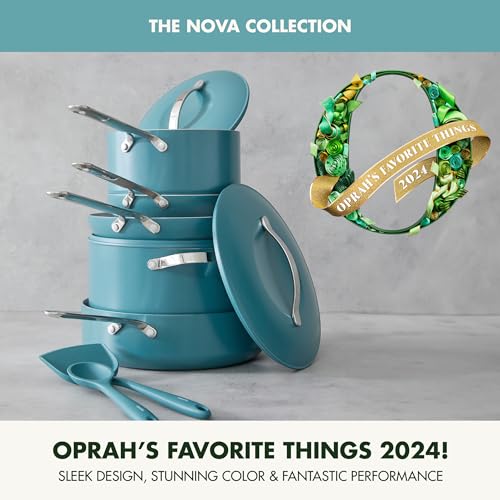 GreenPan Nova 10-Piece Cookware Pots & Pans Set, Oprah’s Favorite Things 2024, PFAS-Free Ceramic Nonstick, Fry, Sauté, Stockpot, Utensils, Lids, Induction Suitable, Dishwasher & Oven Safe, Deep Teal - My Kitchen Products