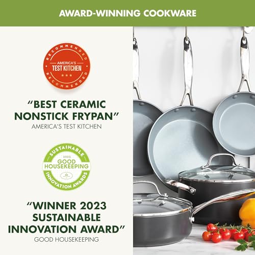 GreenPan Valencia Pro Ceramic Nonstick 11 Piece Cookware Set, Hard Anodized PFAS-Free Pots & Pans, Induction Ready, Compatible on All Cooktops, Dishwasher Safe, Oven Safe to 600F, Gray - My Kitchen Products