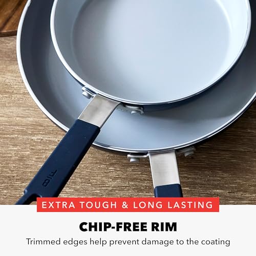 GreenPan x Bobby Flay 13 Piece Nonstick Cookware Pots and Pans Set, PFAS-Free Diamond Ceramic, Induction Suitable, Easy Clean Dishwasher & Oven Safe, Stay-Cool Silicone Handles, Glass Lids, Navy Blue - My Kitchen Products