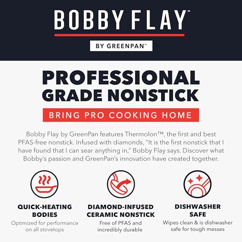 GreenPan x Bobby Flay 13 Piece Nonstick Cookware Pots and Pans Set, PFAS-Free Diamond Ceramic, Induction Suitable, Easy Clean Dishwasher & Oven Safe, Stay-Cool Silicone Handles, Glass Lids, Navy Blue - My Kitchen Products