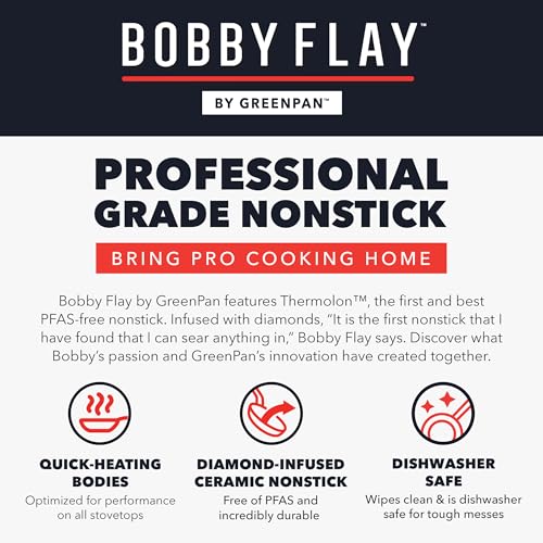 GreenPan x Bobby Flay 13 Piece Nonstick Cookware Pots and Pans Set, PFAS-Free Diamond Ceramic, Induction Suitable, Easy Clean Dishwasher & Oven Safe, Stay-Cool Silicone Handles, Glass Lids, Cream - My Kitchen Products