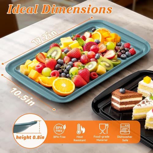 Grilling Prep & Serve Trays for Party- Set of 2, Large Serving Platters for Raw and Cooked Food, Dishwasher Safe, 17"×10.5" Stackable Plastic Party Supplies for Grilling, BBQ, Meal Prep - Green, Black - My Kitchen Products