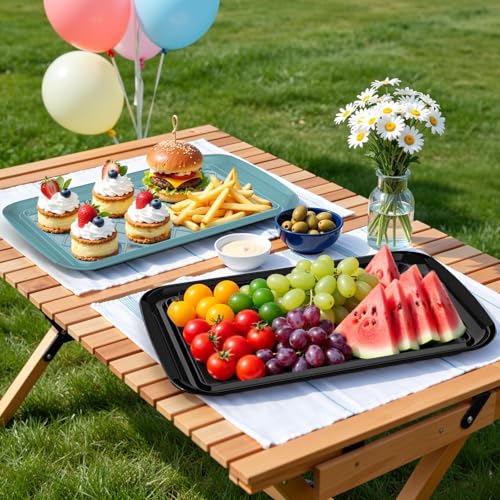 Grilling Prep & Serve Trays for Party- Set of 2, Large Serving Platters for Raw and Cooked Food, Dishwasher Safe, 17"×10.5" Stackable Plastic Party Supplies for Grilling, BBQ, Meal Prep - Green, Black - My Kitchen Products