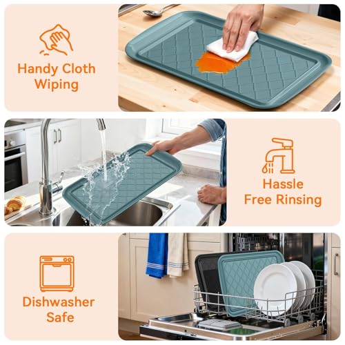 Grilling Prep & Serve Trays for Party- Set of 2, Large Serving Platters for Raw and Cooked Food, Dishwasher Safe, 17"×10.5" Stackable Plastic Party Supplies for Grilling, BBQ, Meal Prep - Green, Black - My Kitchen Products