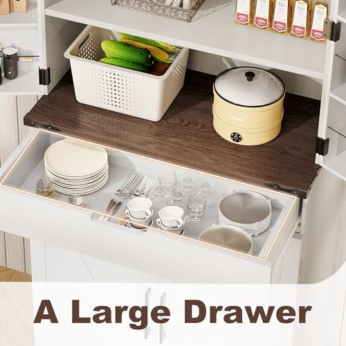 GRUSIGN 72" Kitchen Pantry Storage Cabinet with Doors and Shelves, Wood Farmhouse Pantry Storage with Barn Doors for Kitchen, Dining Room, Living Room - My Kitchen Products