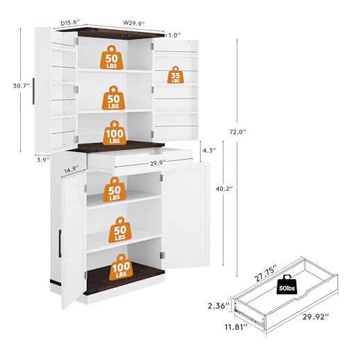 GRUSIGN 72" Kitchen Pantry Storage Cabinet with Doors and Shelves, Wood Farmhouse Pantry Storage with Barn Doors for Kitchen, Dining Room, Living Room - My Kitchen Products