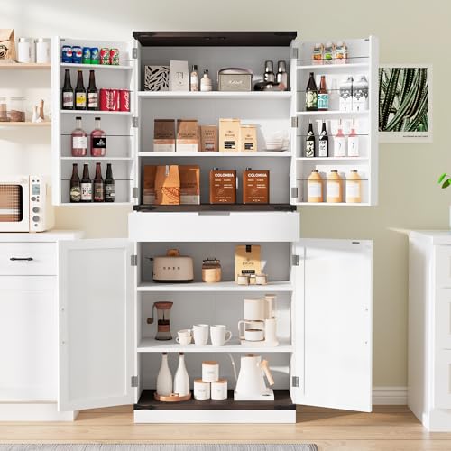 GRUSIGN 72" Kitchen Pantry Storage Cabinet with Doors and Shelves, Wood Farmhouse Pantry Storage with Barn Doors for Kitchen, Dining Room, Living Room - My Kitchen Products
