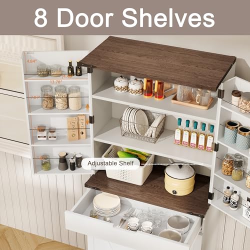 GRUSIGN 72" Kitchen Pantry Storage Cabinet with Doors and Shelves, Wood Farmhouse Pantry Storage with Barn Doors for Kitchen, Dining Room, Living Room - My Kitchen Products