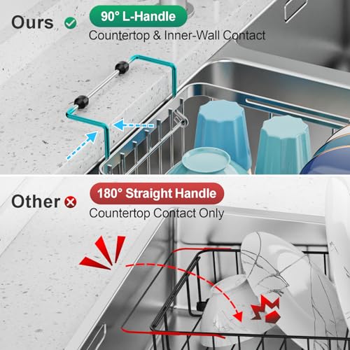 GSlife Small Over the Sink Dish Drying Rack - 9" W Expandable Stainless Steel Compact Dish Drainer for RV, Apartment, Camper, Kitchen, Dish Strainer with Lock Knob, Silver - My Kitchen Products