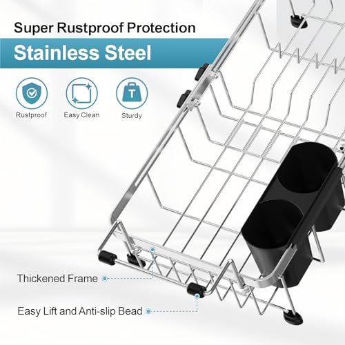 GSlife Small Over the Sink Dish Drying Rack - 9" W Expandable Stainless Steel Compact Dish Drainer for RV, Apartment, Camper, Kitchen, Dish Strainer with Lock Knob, Silver - My Kitchen Products