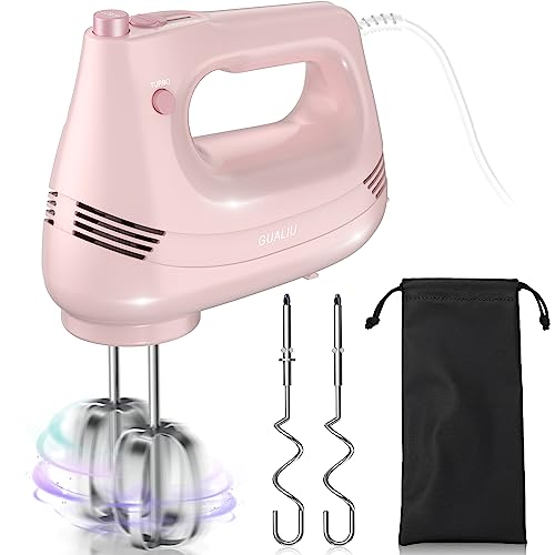 GUALIU Electric Hand Mixer with Stainless Steel Whisk, Dough Hook Attachment and Storage Bag, Handheld Mixer for Baking Cakes, Eggs, Cream Food Mixers. Turbo Boost /5 Speed Kitchen Blender PINK - My Kitchen Products