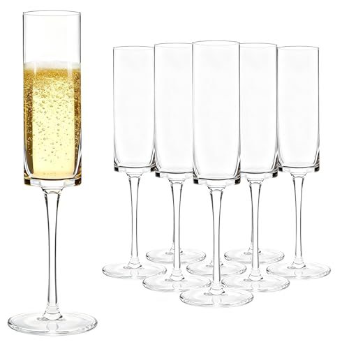 GuanQiao 24-Pack Plastic Champagne Flutes, 6oz Clear Square Disposable Toast