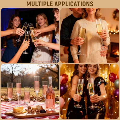 GuanQiao 24-Pack Plastic Champagne Flutes, 6oz Clear Square Disposable Toast Glasses, Heavy Duty Shatterproof Recyclable Wine Glasses for Party Wine Tasting Wedding New Years Eve Party Supplies - My Kitchen Products