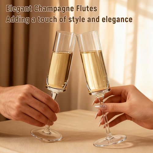 GuanQiao 24-Pack Plastic Champagne Flutes, 6oz Clear Square Disposable Toast Glasses, Heavy Duty Shatterproof Recyclable Wine Glasses for Party Wine Tasting Wedding New Years Eve Party Supplies - My Kitchen Products