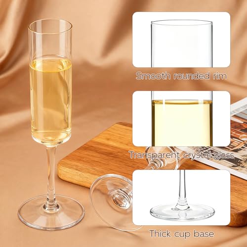 GuanQiao 24-Pack Plastic Champagne Flutes, 6oz Clear Square Disposable Toast Glasses, Heavy Duty Shatterproof Recyclable Wine Glasses for Party Wine Tasting Wedding New Years Eve Party Supplies - My Kitchen Products