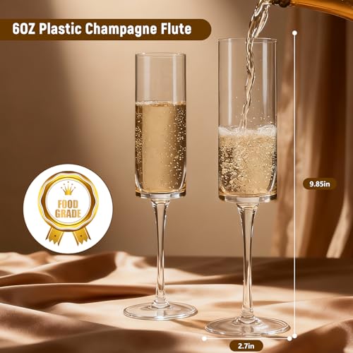 GuanQiao 24-Pack Plastic Champagne Flutes, 6oz Clear Square Disposable Toast Glasses, Heavy Duty Shatterproof Recyclable Wine Glasses for Party Wine Tasting Wedding New Years Eve Party Supplies - My Kitchen Products