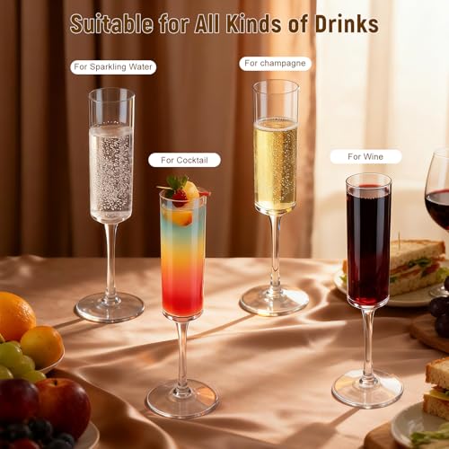 GuanQiao 24-Pack Plastic Champagne Flutes, 6oz Clear Square Disposable Toast Glasses, Heavy Duty Shatterproof Recyclable Wine Glasses for Party Wine Tasting Wedding New Years Eve Party Supplies - My Kitchen Products