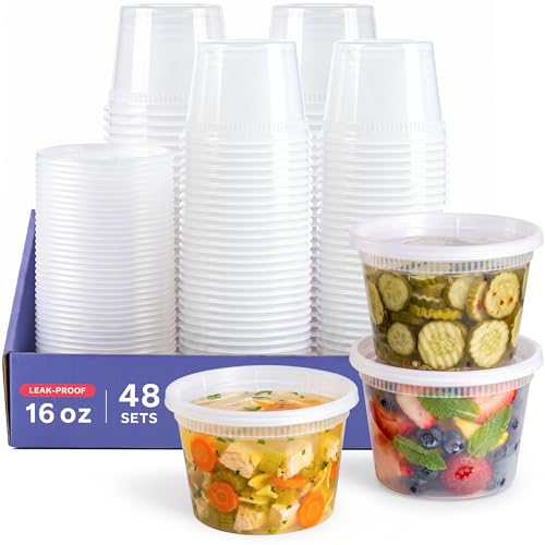 GUSTO [48 Sets 16 oz. Plastic Deli Disposable Food Storage Containers With Airtight Lids (Formerly Comfy Package) - My Kitchen Products