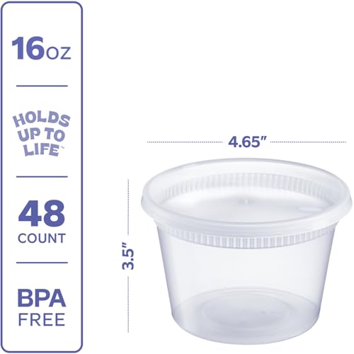 GUSTO [48 Sets 16 oz. Plastic Deli Disposable Food Storage Containers With Airtight Lids (Formerly Comfy Package) - My Kitchen Products
