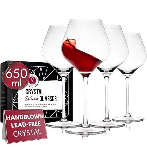 Gusto Nostro Crystal Wine Glasses Set of 4, 22 Oz Long Stem Modern Wine Glasses for White and Red Wine, Dishwasher