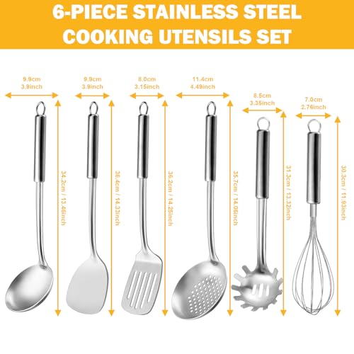 Gymdin 6-Piece Kitchen Cooking Utensils Set, Stainless Steel Kitchen Utensils with Suspendable Handle, Spatula, Slotted Turner, Soup Ladle, Slotted Spoon, Whisk, Pasta Server, Dishwasher Safe - My Kitchen Products
