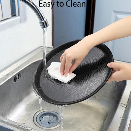 Hacaroa 4 Pack Round Restaurant Serving Tray, 14 Inch Black Plastic Server Tray Non-Slip Food Serving Platter for Drinks, Bar, Cafeteria, Hotel, Coffee Table, Raised Edges - My Kitchen Products
