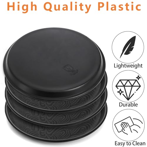 Hacaroa 4 Pack Round Restaurant Serving Tray, 14 Inch Black Plastic Server Tray Non-Slip Food Serving Platter for Drinks, Bar, Cafeteria, Hotel, Coffee Table, Raised Edges - My Kitchen Products