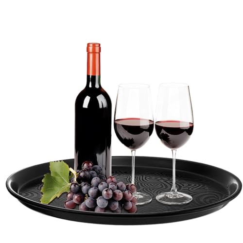 Hacaroa 4 Pack Round Restaurant Serving Tray, 14 Inch Black Plastic Server Tray Non-Slip Food Serving Platter for Drinks, Bar, Cafeteria, Hotel, Coffee Table, Raised Edges - My Kitchen Products