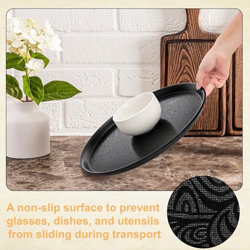 Hacaroa 4 Pack Round Restaurant Serving Tray, 14 Inch Black Plastic Server Tray Non-Slip Food Serving Platter for Drinks, Bar, Cafeteria, Hotel, Coffee Table, Raised Edges - My Kitchen Products