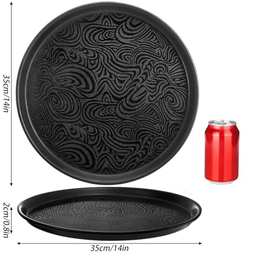 Hacaroa 4 Pack Round Restaurant Serving Tray, 14 Inch Black Plastic Server Tray Non-Slip Food Serving Platter for Drinks, Bar, Cafeteria, Hotel, Coffee Table, Raised Edges - My Kitchen Products