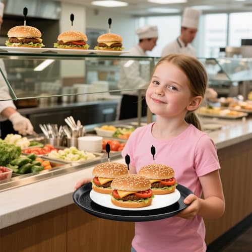 Hacaroa 4 Pack Round Restaurant Serving Tray, 14 Inch Black Plastic Server Tray Non-Slip Food Serving Platter for Drinks, Bar, Cafeteria, Hotel, Coffee Table, Raised Edges - My Kitchen Products