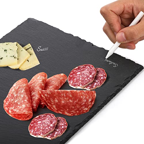 Hacaroa 6 Pieces Slate Cheese Board, 12" x 8" Black Charcuterie Boards Natural Slate Stone Plate Tray, Gourmet Serving Platter for Meats, Fruits, Parties, Appetizers - My Kitchen Products