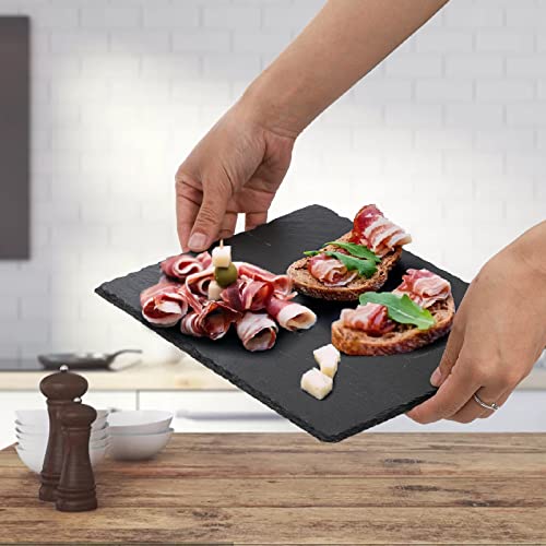 Hacaroa 6 Pieces Slate Cheese Board, 12" x 8" Black Charcuterie Boards Natural Slate Stone Plate Tray, Gourmet Serving Platter for Meats, Fruits, Parties, Appetizers - My Kitchen Products