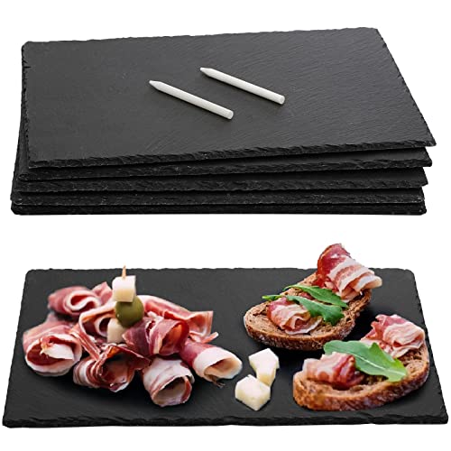 Hacaroa 6 Pieces Slate Cheese Board, 12" x 8" Black Charcuterie Boards Natural Slate Stone Plate