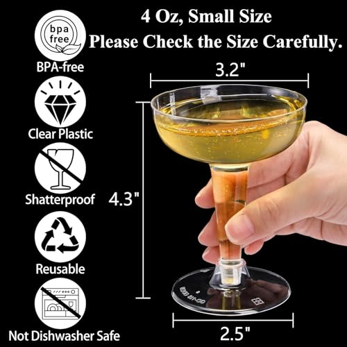 Hacaroa 75 Pack Plastic Champagne Coupe, 4 Oz Champagne Glasses Cocktail Glasses, Disposable Party Stem Cups Dessert Cups for Martini, Margarita, Birthday, Wedding - My Kitchen Products