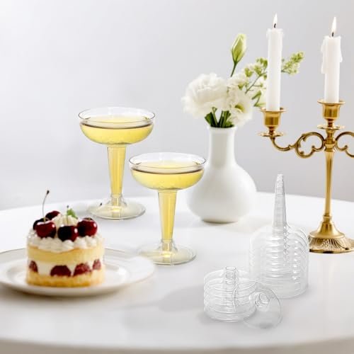 Hacaroa 75 Pack Plastic Champagne Coupe, 4 Oz Champagne Glasses Cocktail Glasses, Disposable Party Stem Cups Dessert Cups for Martini, Margarita, Birthday, Wedding - My Kitchen Products