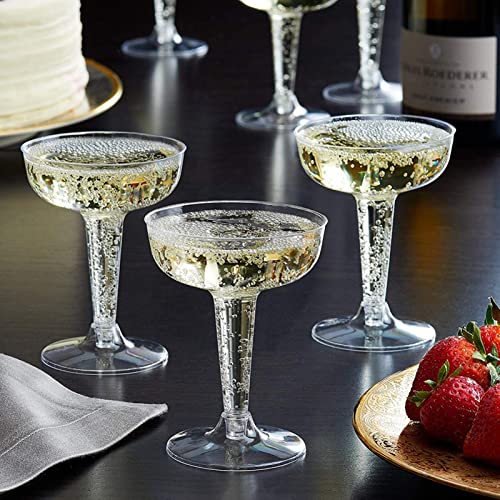 Hacaroa 75 Pack Plastic Champagne Coupe, 4 Oz Champagne Glasses Cocktail Glasses, Disposable Party Stem Cups Dessert Cups for Martini, Margarita, Birthday, Wedding - My Kitchen Products