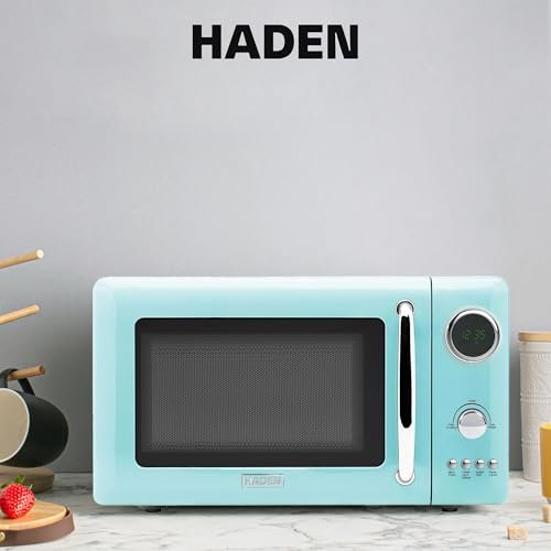 Haden 700 Watt 0.7 Cubic Foot Microwave Oven with Digital Controls, Defrost, and Instant Start Countertop Small Appliance, Turquoise/Chrome - My Kitchen Products