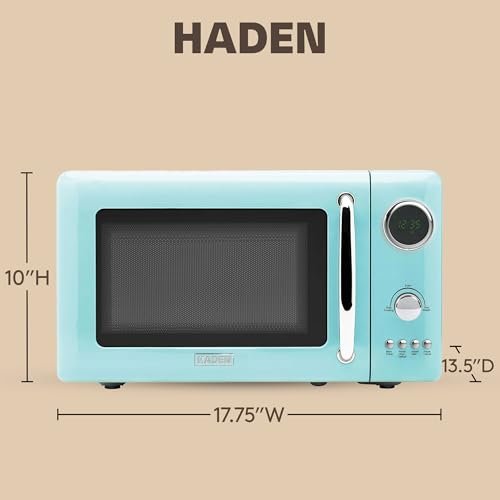Haden 700 Watt 0.7 Cubic Foot Microwave Oven with Digital Controls, Defrost, and Instant Start Countertop Small Appliance, Turquoise/Chrome - My Kitchen Products