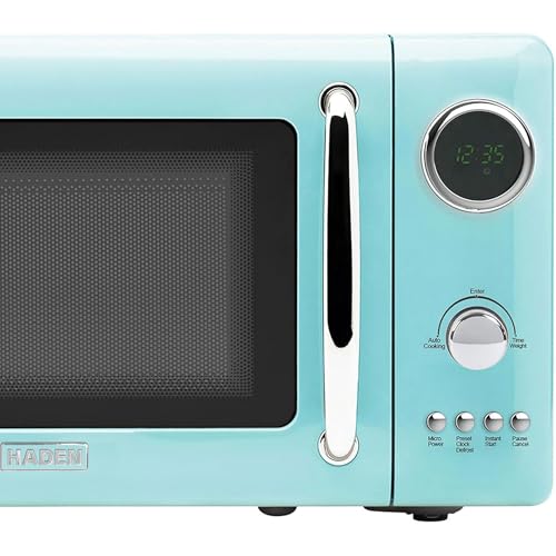 Haden 700 Watt 0.7 Cubic Foot Microwave Oven with Digital Controls, Defrost, and Instant Start Countertop Small Appliance, Turquoise/Chrome - My Kitchen Products