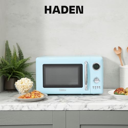 Haden 700 Watt 0.7 Cubic Foot Microwave Oven with Digital Controls, Defrost, and Instant Start Countertop Small Appliance, Turquoise/Chrome - My Kitchen Products