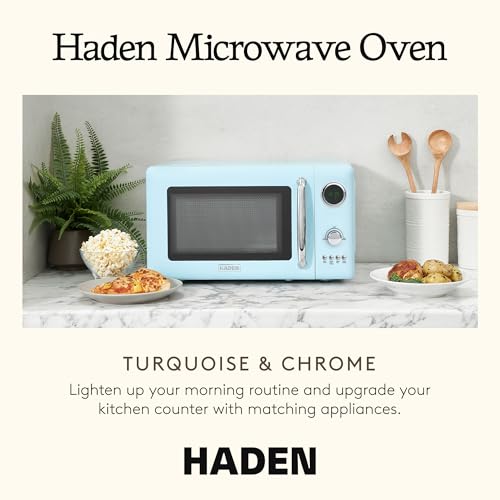 Haden 700 Watt 0.7 Cubic Foot Microwave Oven with Digital Controls, Defrost, and Instant Start Countertop Small Appliance, Turquoise/Chrome - My Kitchen Products