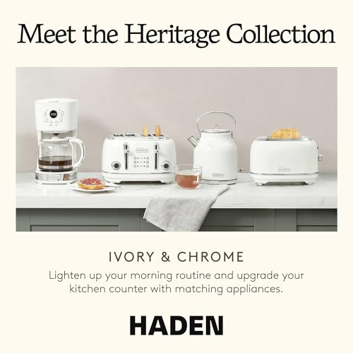 HADEN Coffee Machine, 12 Cup Drip Coffee Maker Bundled with Heritage 1.7 Liter Stainless Steel Electric Kettle, Ivory & Chrome - My Kitchen Products