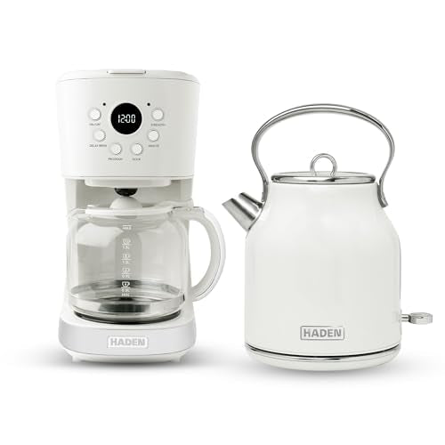 HADEN Coffee Machine, 12 Cup Drip Coffee Maker Bundled with Heritage 1.7 Liter Stainless Steel Electric Kettle, Ivory & Chrome - My Kitchen Products